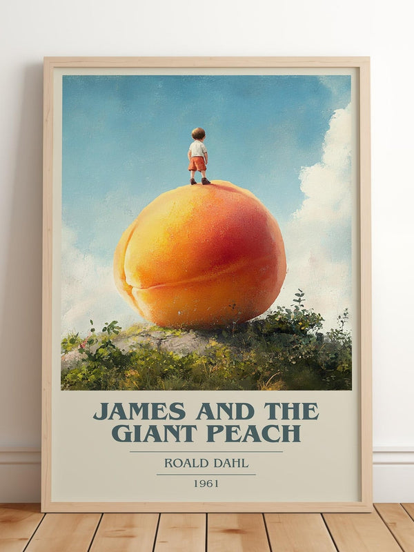 James and the Giant Peach book cover print in frame leaning in hallway – childrens wall art