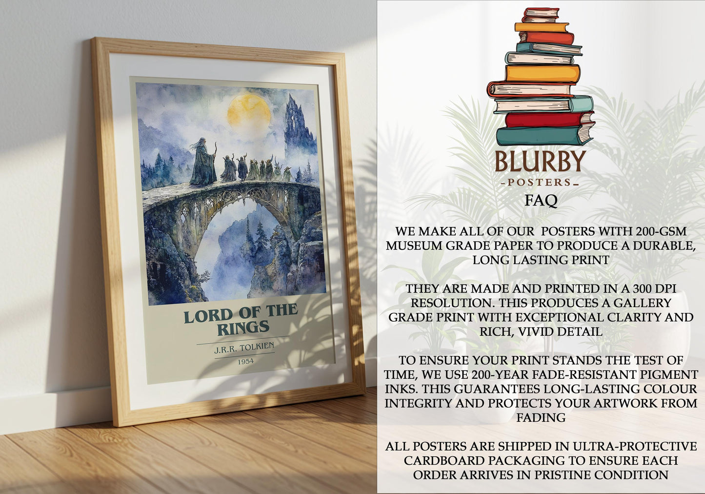 The Lord Of The Rings by J.R.R Tolkien Descriptive Poster Print. Free Delivery Wall Art Author & Blurb Book Artwork Novel