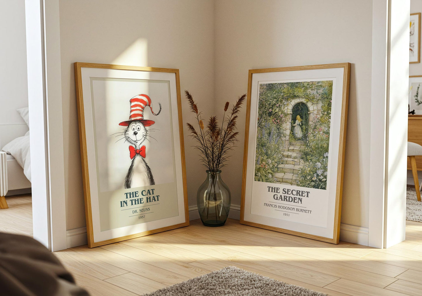 The Cat in the Hat book cover poster paired in gallery wall – literary art prints