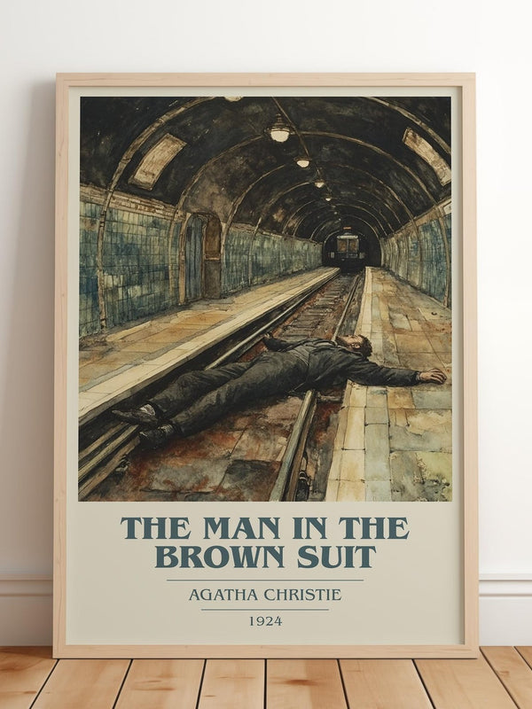 The Man in the Brown Suit book cover print in frame leaning in hallway – mystery wall art