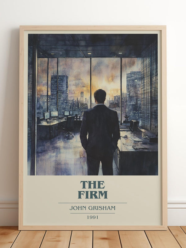 The Firm book cover print in frame leaning in hallway – thriller wall art