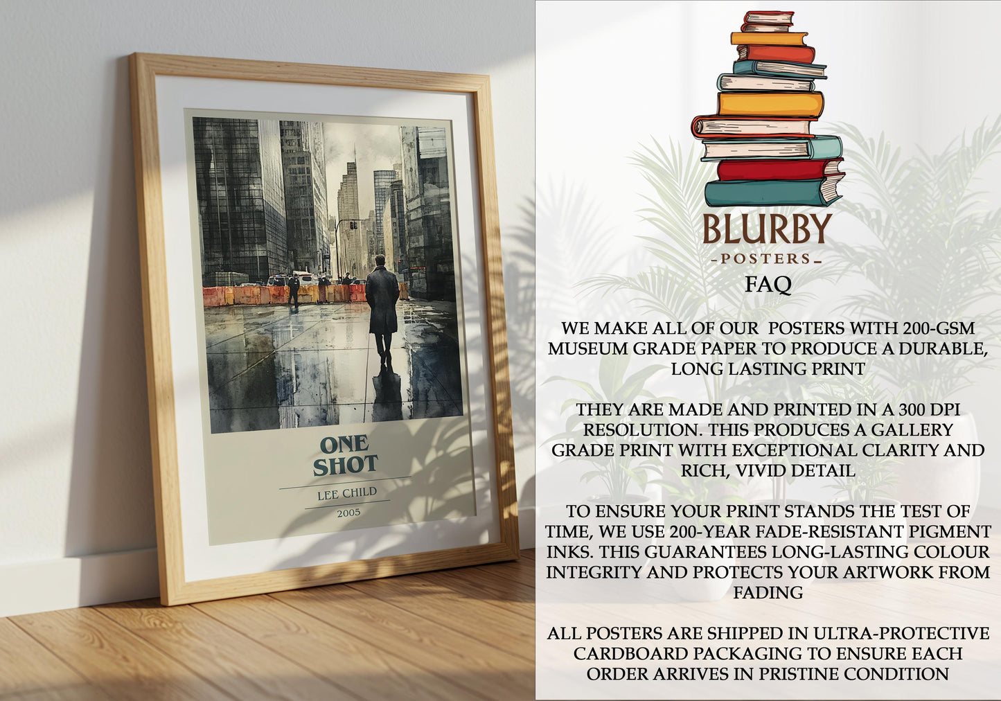 One Shot by Lee Child Descriptive Poster Print. Free Delivery Wall Art Author & Blurb Book Artwork Novel