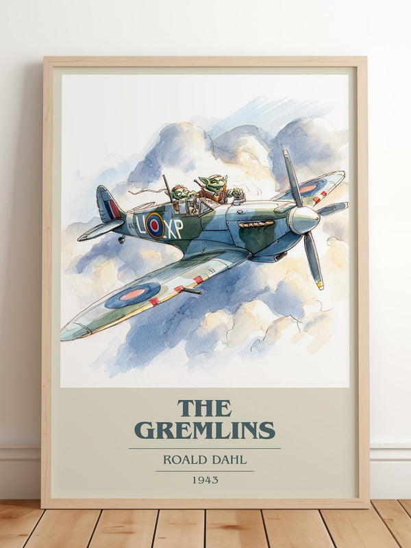 The Gremlins book cover print in frame leaning in hallway – childrens wall art