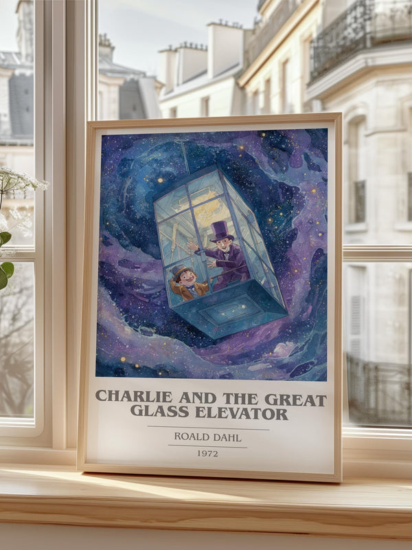 Charlie and the Great Glass Elevator book cover poster colour and style options – Roald Dahl book art