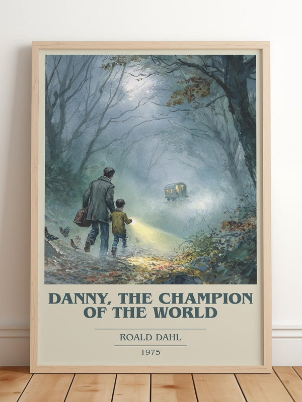 Danny, The Champion Of The World book cover print in frame leaning in hallway – childrens wall art