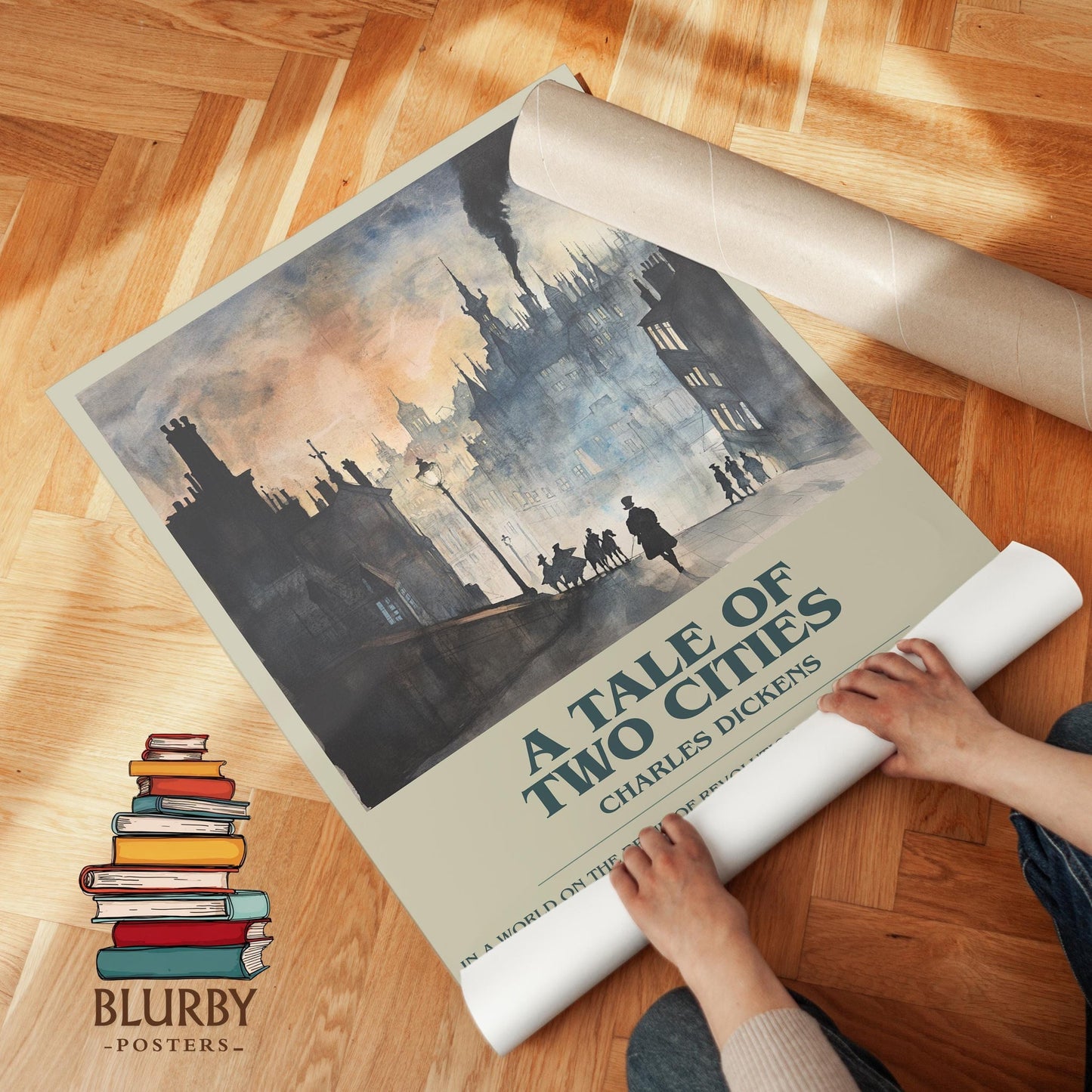 A Tale of Two Cities book poster packaging – museum-quality print rolled in protective tube