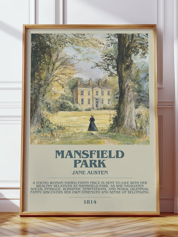 Mansfield Park bookish print in frame leaning in hallway – classic literature wall art