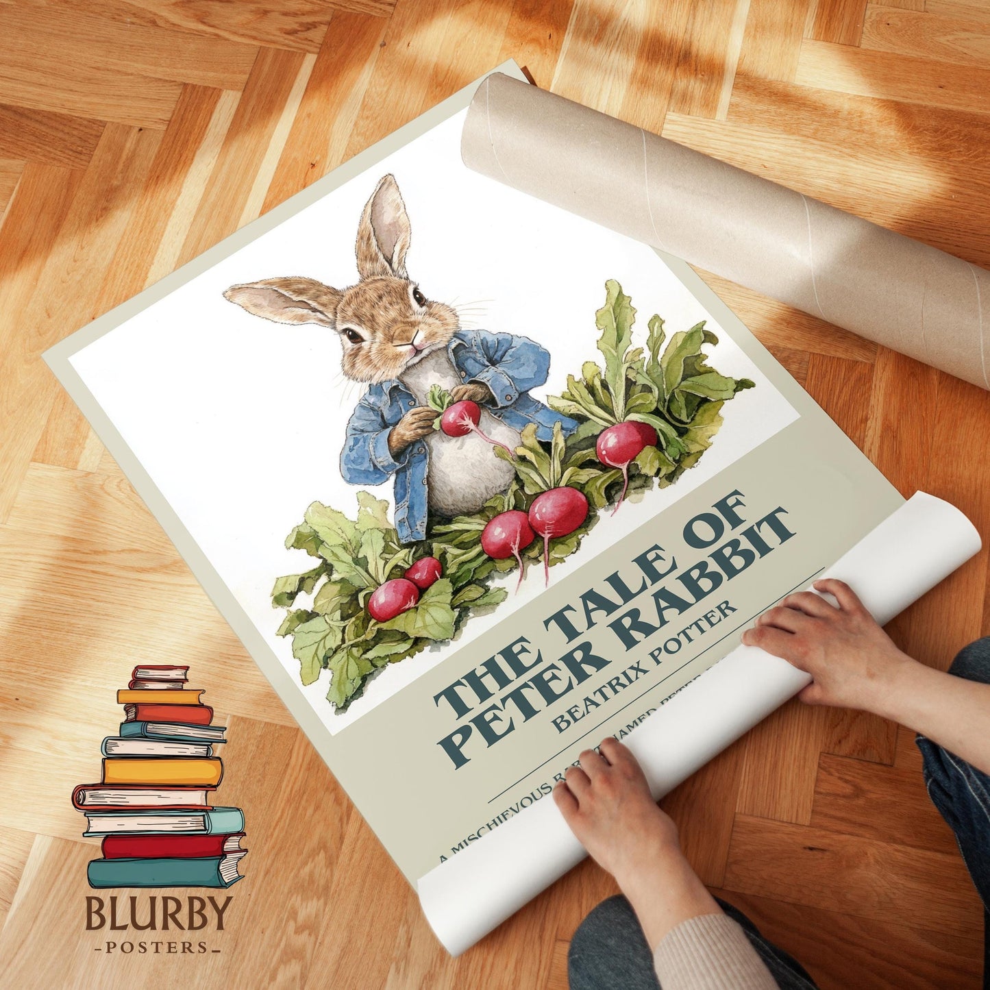 The Tale of Peter Rabbit book poster packaging – museum-quality print rolled in protective tube