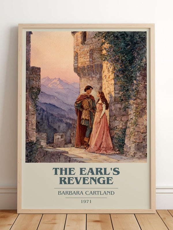 The Earl's Revenge book cover print in frame leaning in hallway – romance wall art