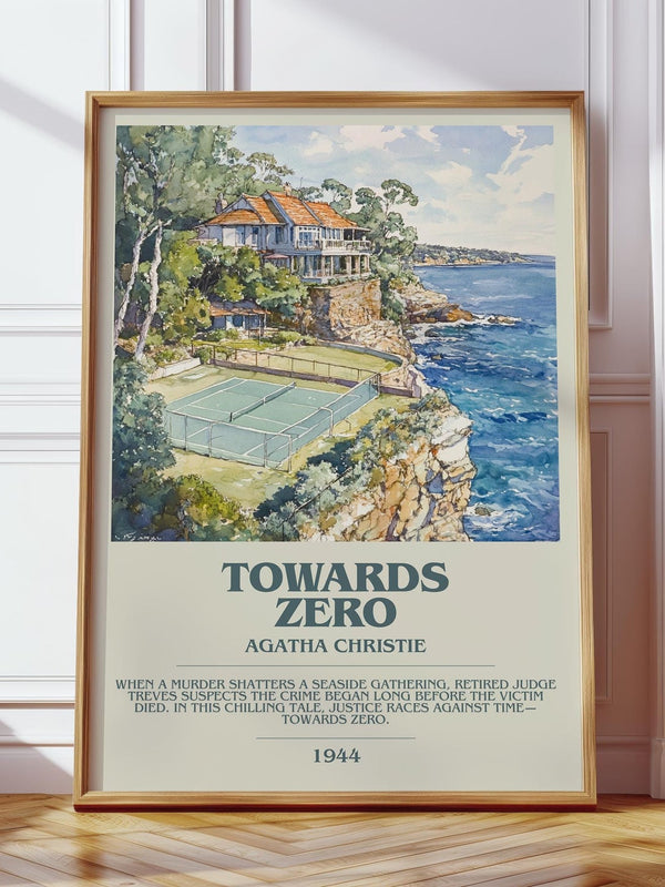 Towards Zero bookish print in frame leaning in hallway – mystery wall art