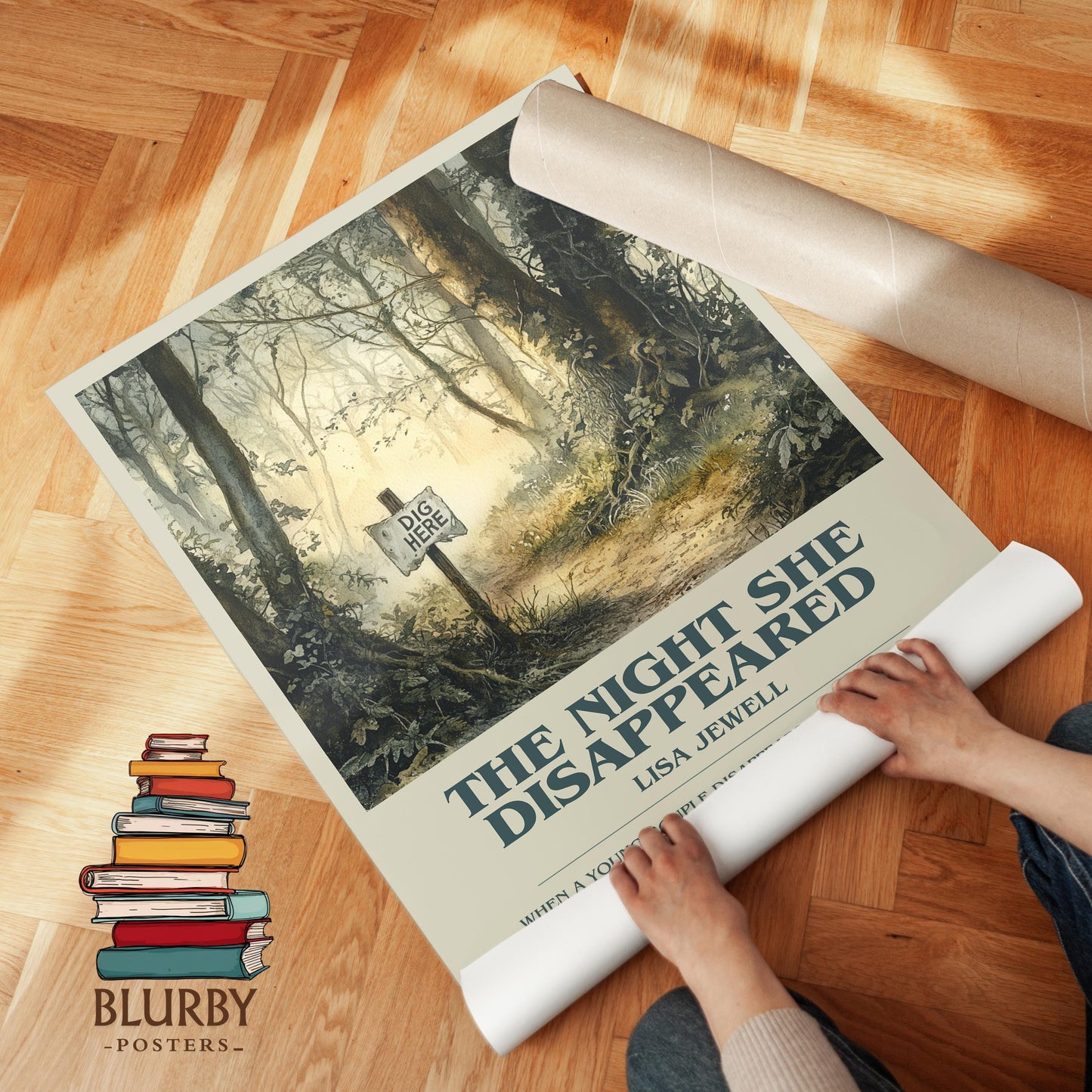 The Night She Disappeared book poster packaging – museum-quality print rolled in protective tube