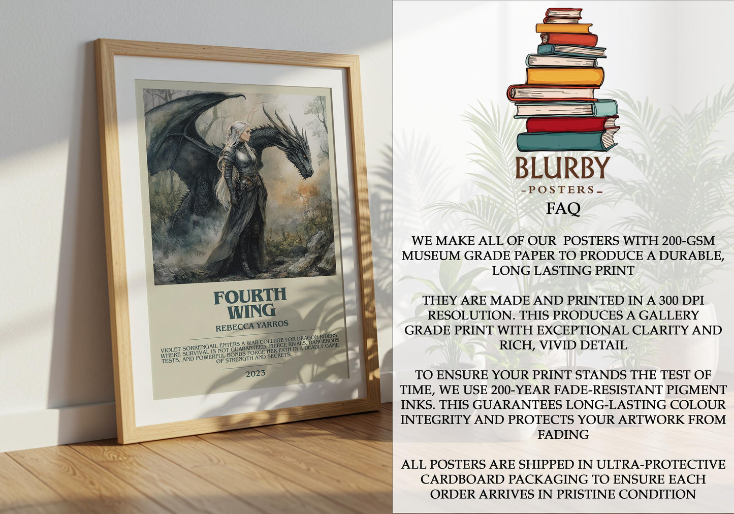 Fourth Wing by Rebecca Yarros | Descriptive Modern Book Art | Poster