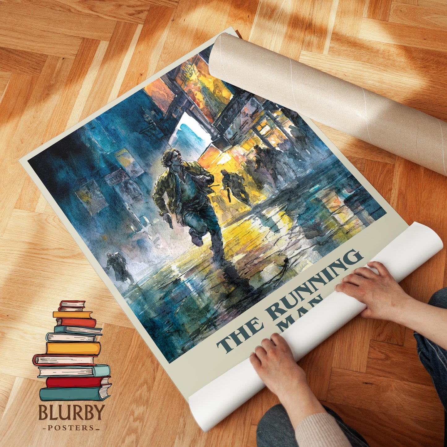 The Running Man book poster packaging – museum-quality print rolled in protective tube