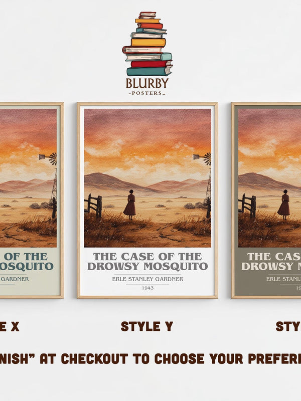The Case of the Drowsy Mosquito book cover print in frame leaning in hallway – mystery wall art