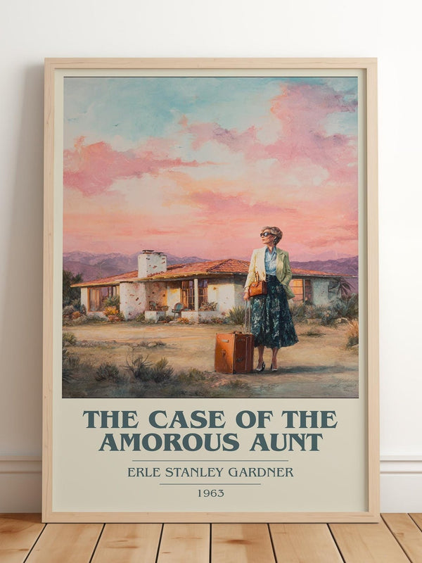 The Case of the Amorous Aunt book cover print in frame leaning in hallway – gothic wall art