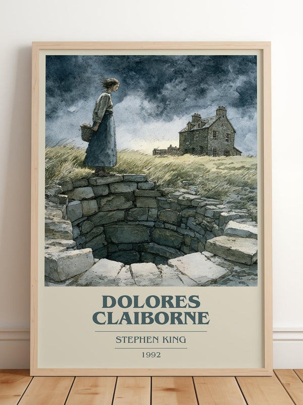 Dolores Claiborne book cover print in frame leaning in hallway – thriller wall art