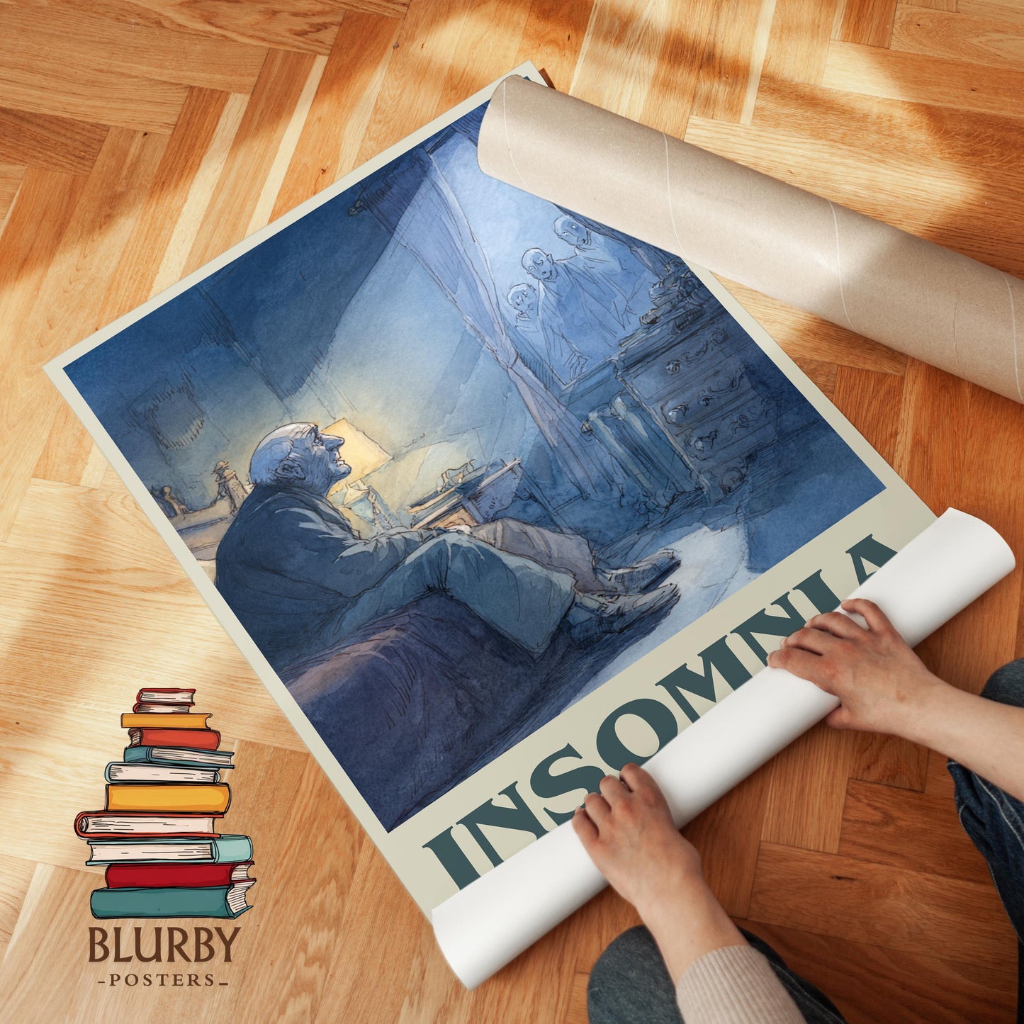 Insomnia book poster packaging – museum-quality print rolled in protective tube