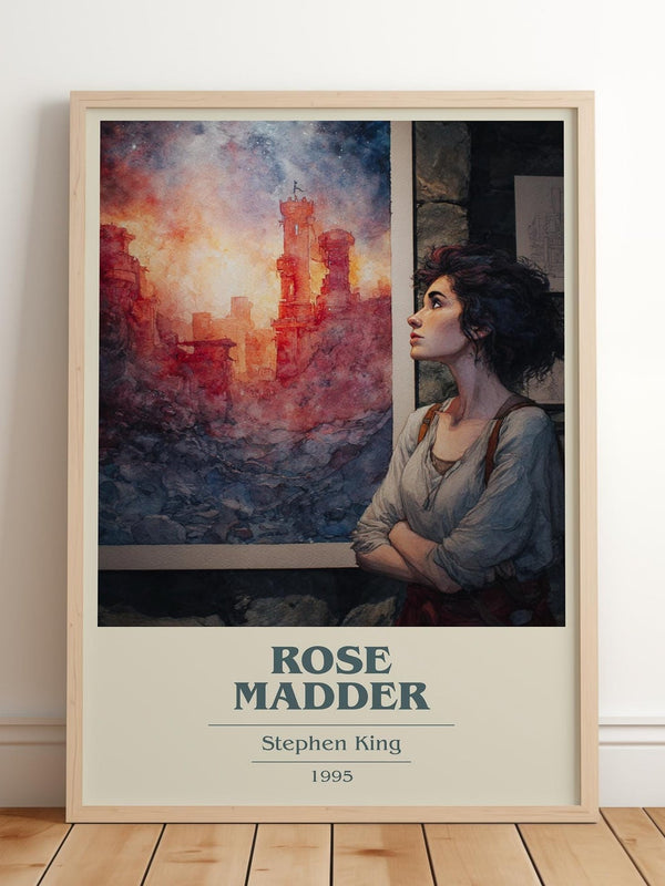 Rose Madder book cover print in frame leaning in hallway – horror wall art