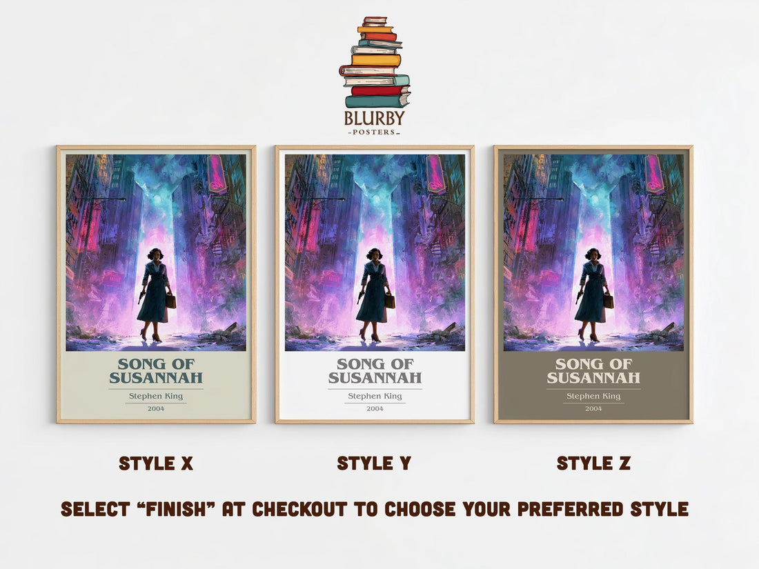Song of Susannah book cover print in frame leaning in hallway – fantasy wall art (mockup)