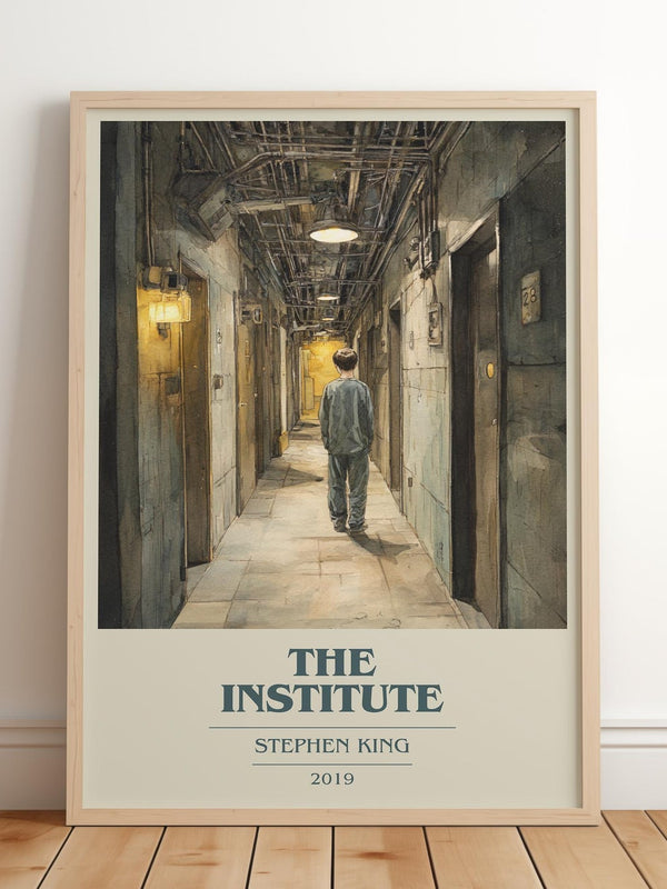 The Institute book cover print in frame leaning in hallway – horror wall art