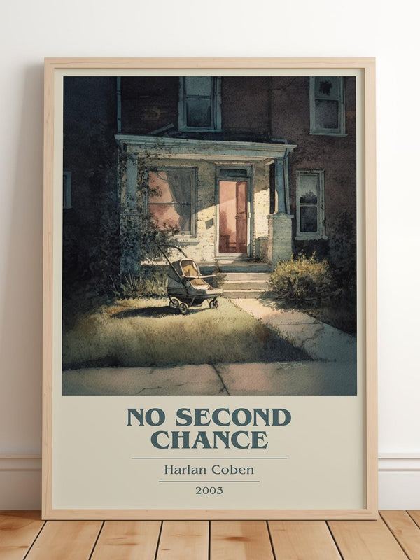No Second Chance book cover print in frame leaning in hallway – thriller wall art