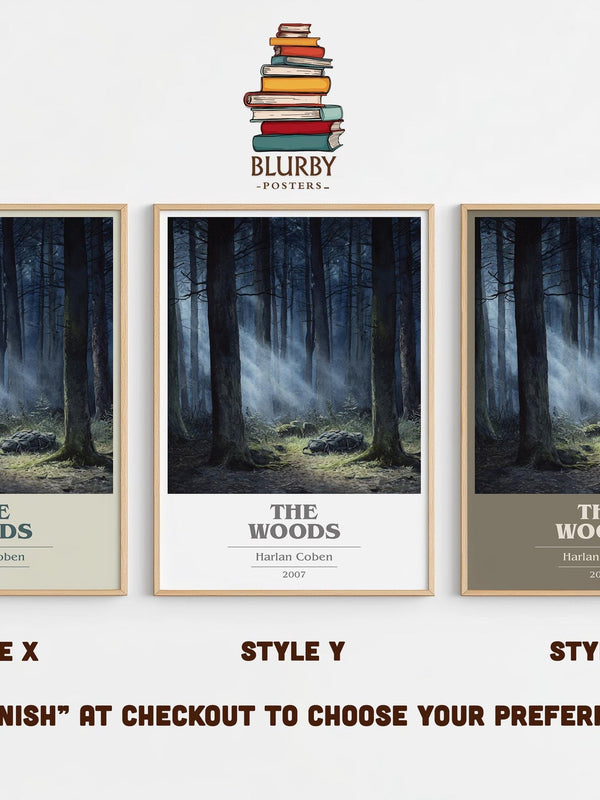 The Woods book cover print in frame leaning in hallway – thriller wall art