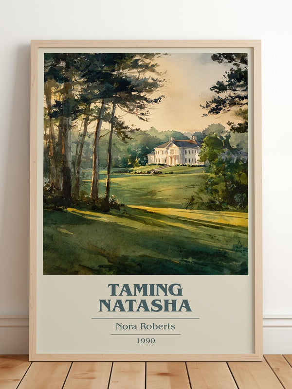 Taming Natasha book cover print in frame leaning in hallway – romance wall art