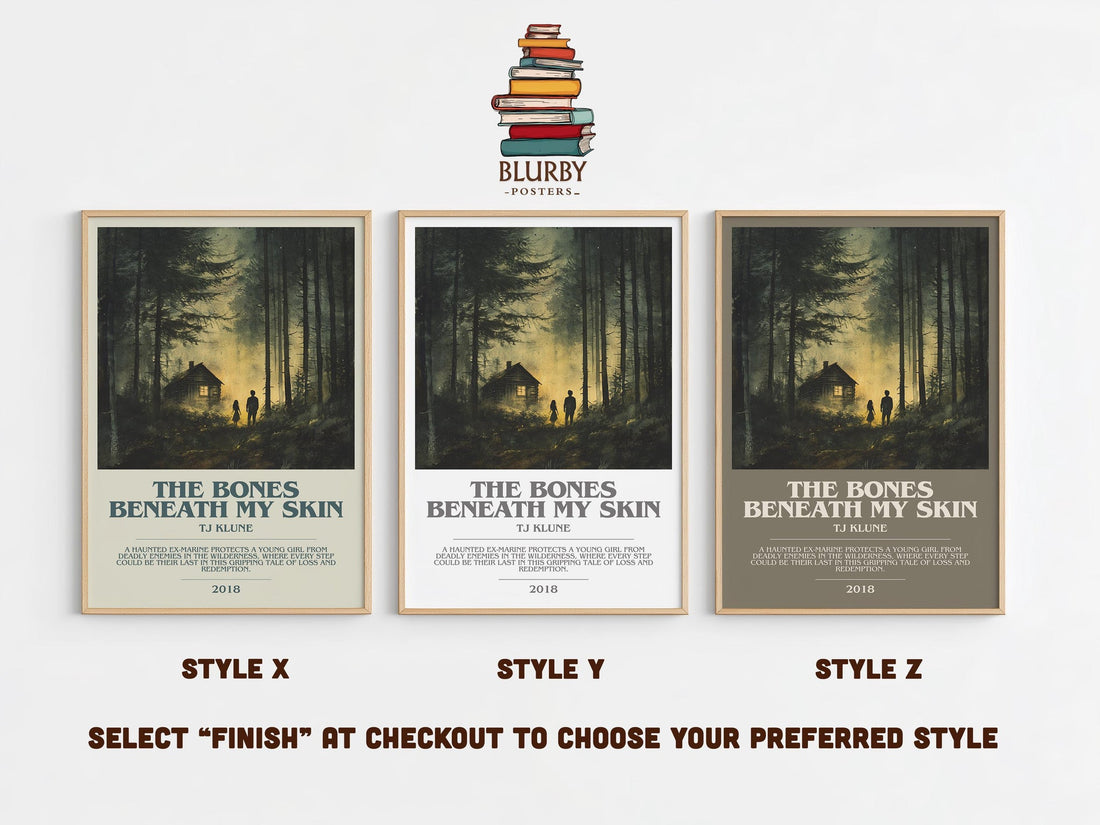 The Bones Beneath My Skin bookish print in frame leaning in hallway – classic literature wall art (mockup)