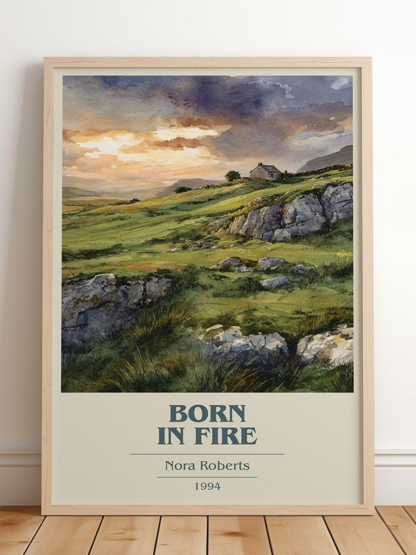Born in Fire book cover print in frame leaning in hallway – romance wall art