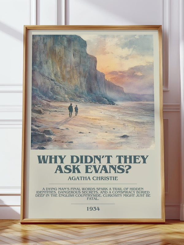 Why Didn't They Ask Evans? bookish print in frame leaning in hallway – mystery wall art