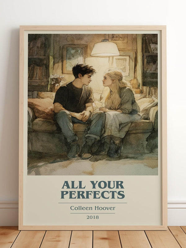 All Your Perfects book cover print in frame leaning in hallway – romance wall art