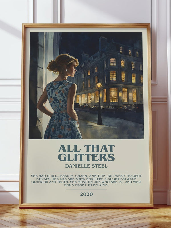 All that Glitters bookish print in frame leaning in hallway – romance wall art