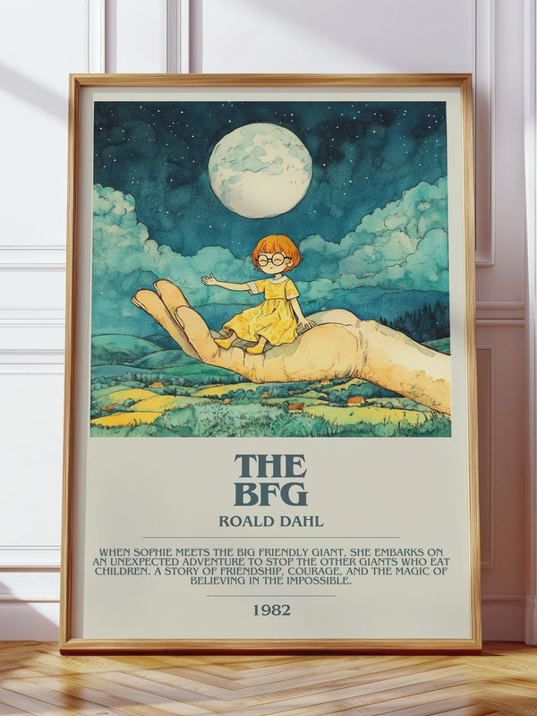 The BFG bookish print in frame leaning in hallway – childrens wall art