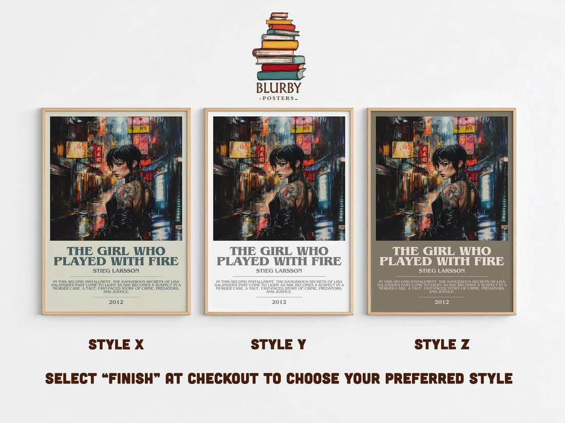 The Girl Who Played with Fire bookish poster colour and style options – Stieg Larsson book art (mockup)