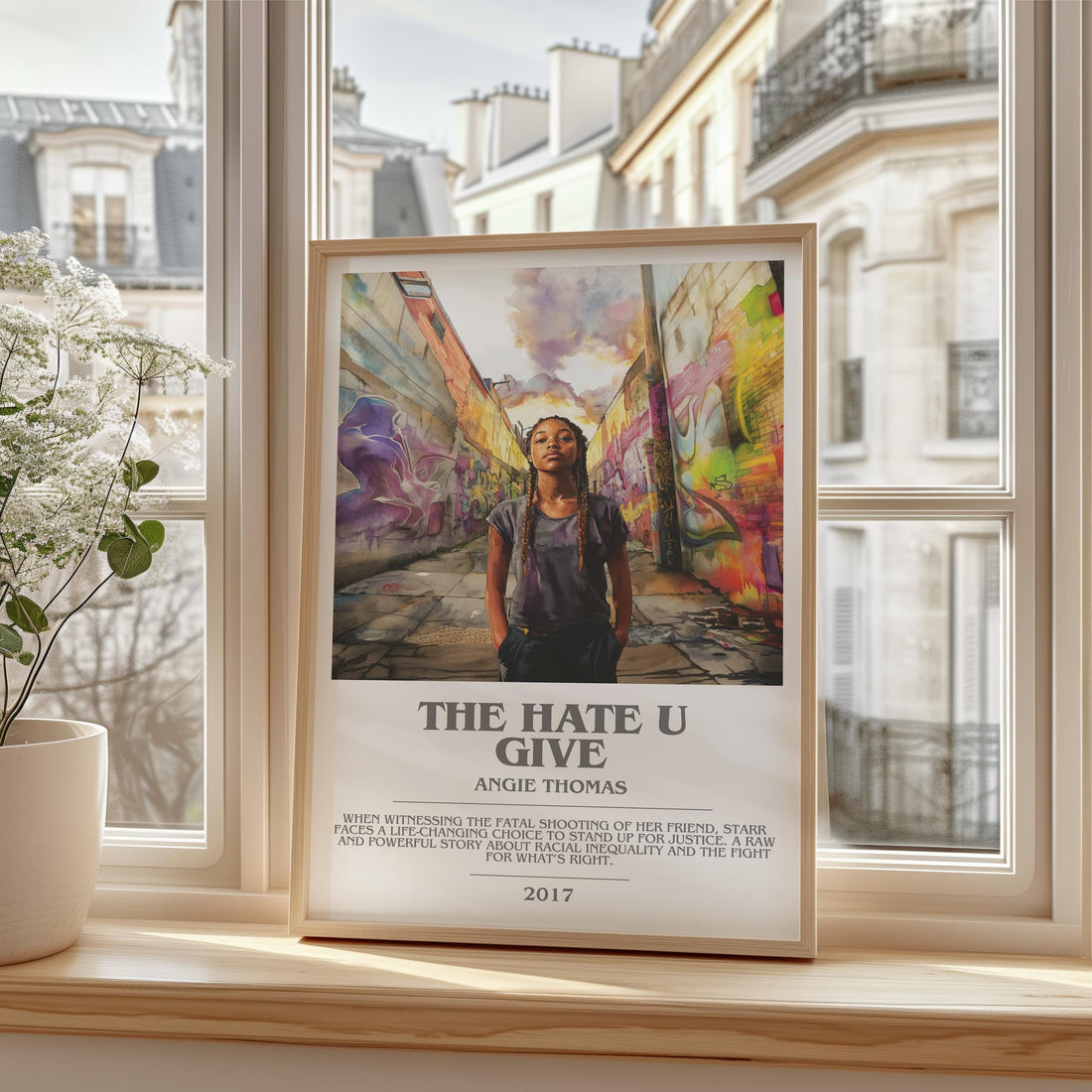 The Hate U Give bookish print framed by window – literary home decor (mockup)