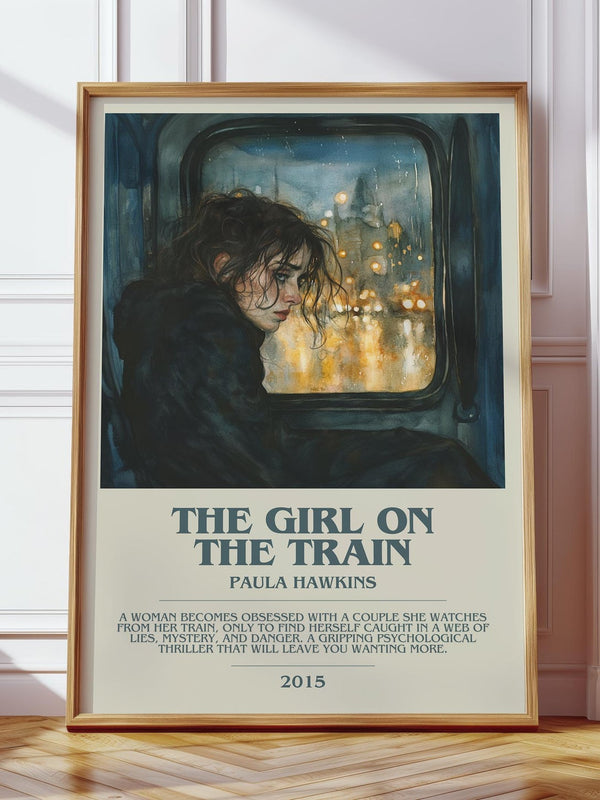 The Girl on the Train bookish print in frame leaning in hallway – thriller wall art