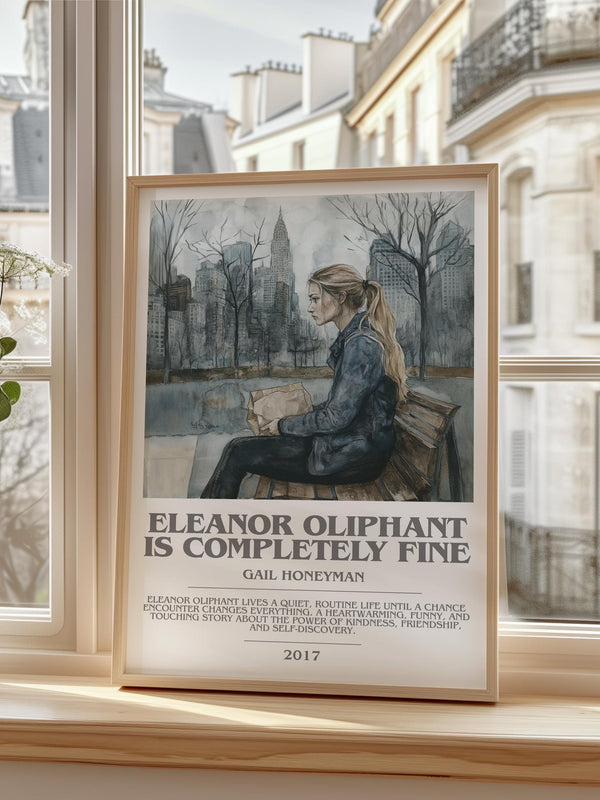 Eleanor Oliphant Is Completely Fine bookish print framed by window – literary home decor