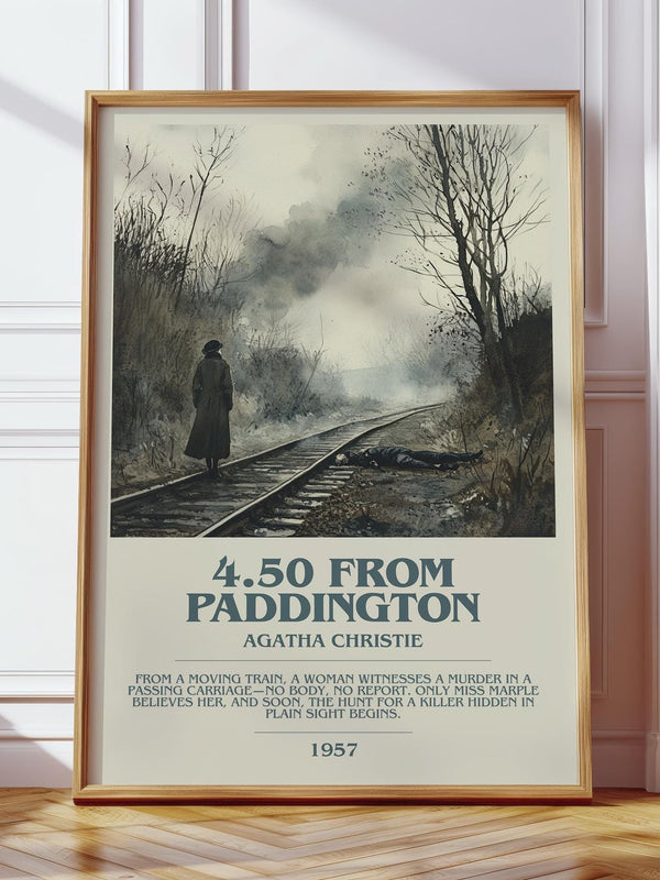 4.50 from Paddington bookish print in frame leaning in hallway – mystery wall art