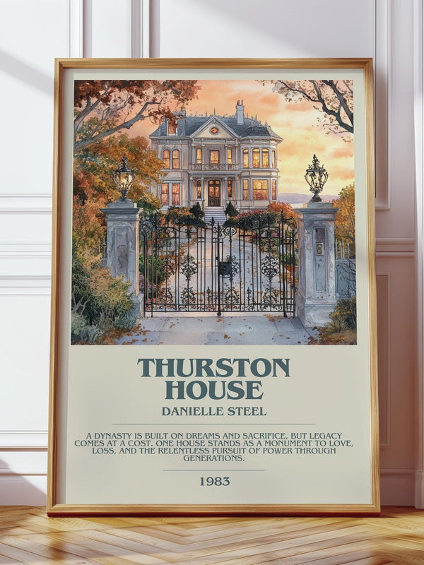 Thurston House bookish print in frame leaning in hallway – romance wall art