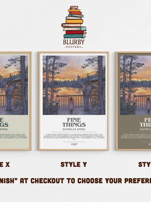 Fine Things bookish poster colour and style options – Danielle Steel book art