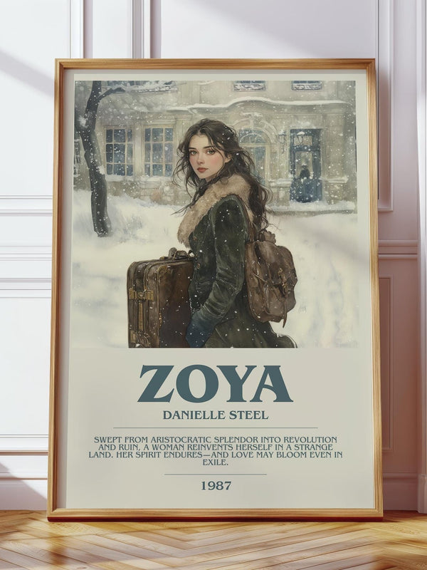 Zoya bookish print in frame leaning in hallway – historical fiction wall art