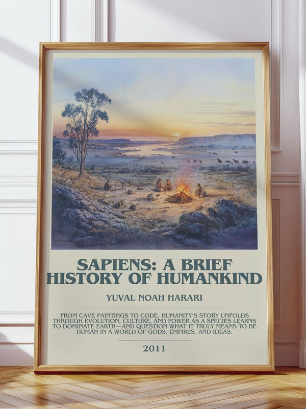 Sapiens: A Brief History of Humankind bookish print in frame leaning in hallway – non fiction wall art