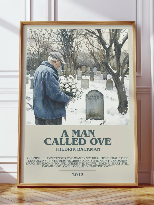 A Man Called Ove bookish print in frame leaning in hallway – coming of age wall art