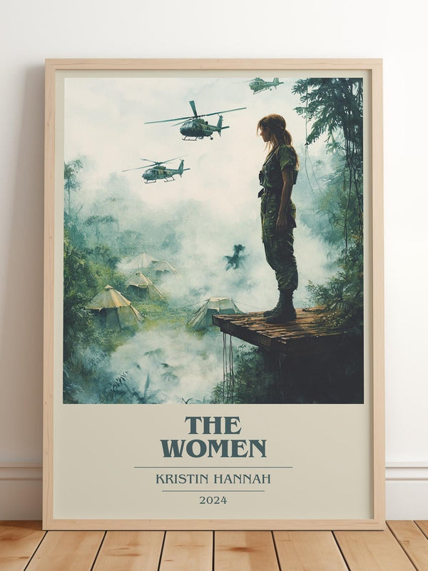 The Women book cover print in frame leaning in hallway – historical fiction wall art