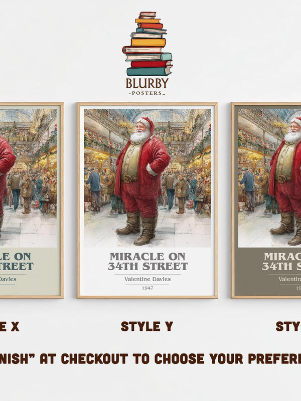 Miracle On 34th Street book cover print in frame leaning in hallway – classic literature wall art