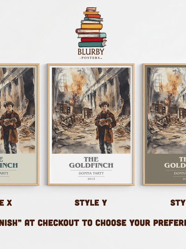The Goldfinch book cover print in frame leaning in hallway – coming of age wall art
