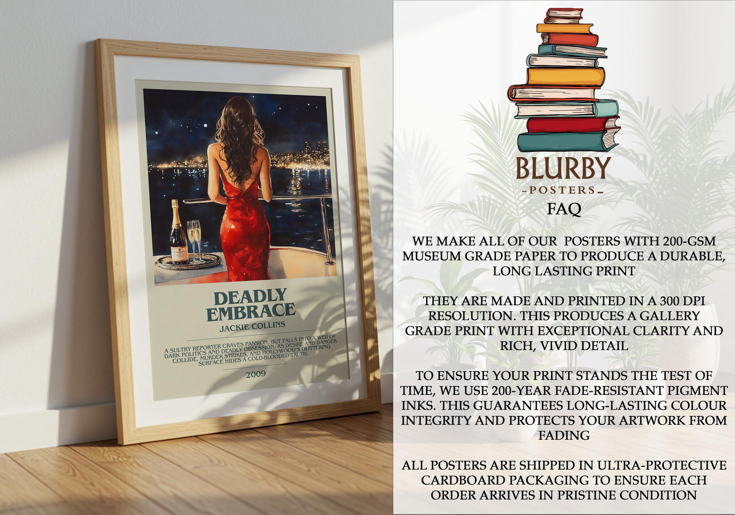 Deadly Embrace by Jackie Collins | Descriptive Modern Book Art | Poster