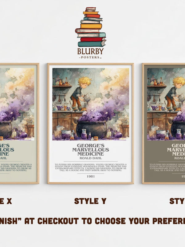 George's Marvellous Medicine bookish poster colour and style options – Roald Dahl book art