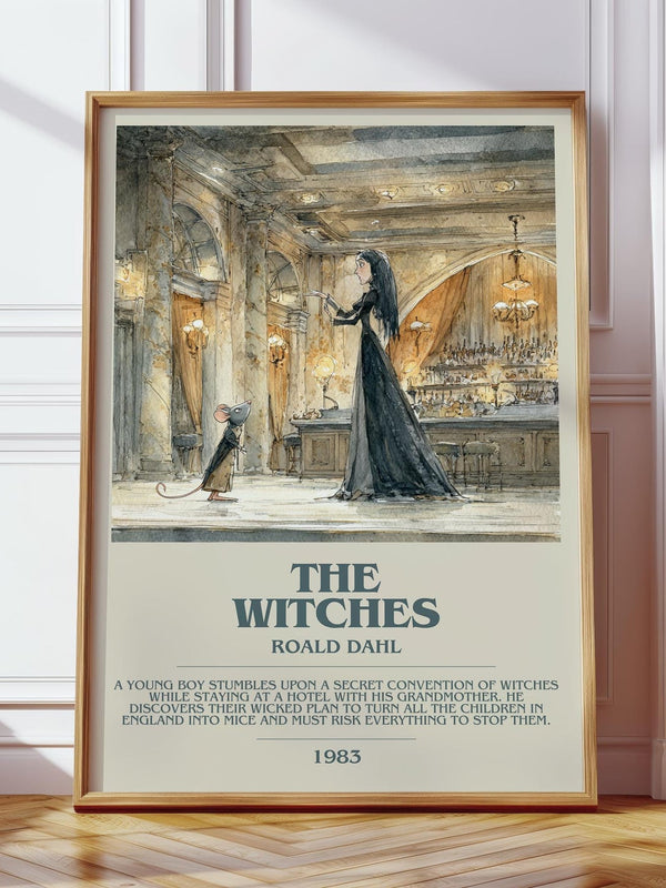 The Witches bookish print in frame leaning in hallway – childrens wall art