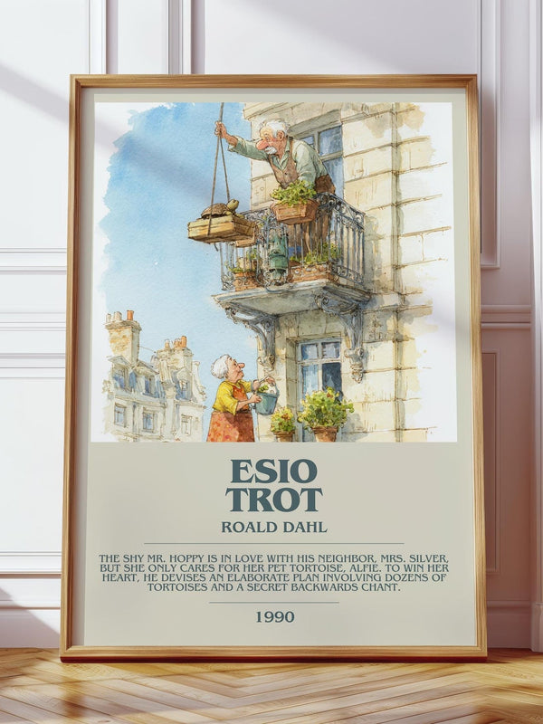 Esio Trot bookish print in frame leaning in hallway – childrens wall art